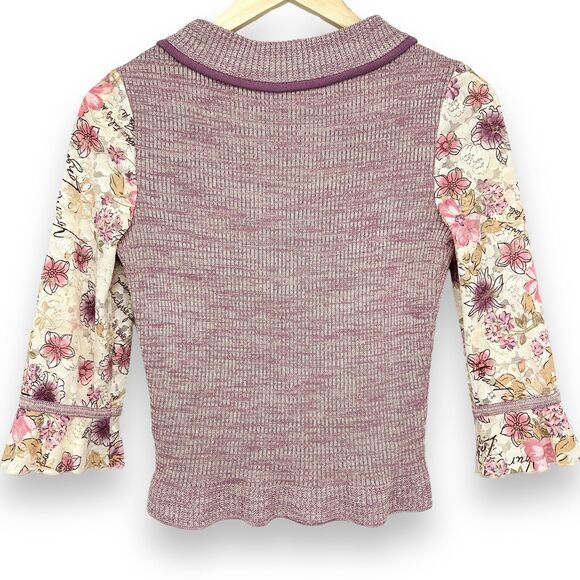 Arte By Juong Ho Jin Collared Knit and Lace Coquete Blouse Top Womens M Girlie - Picture 2 of 8